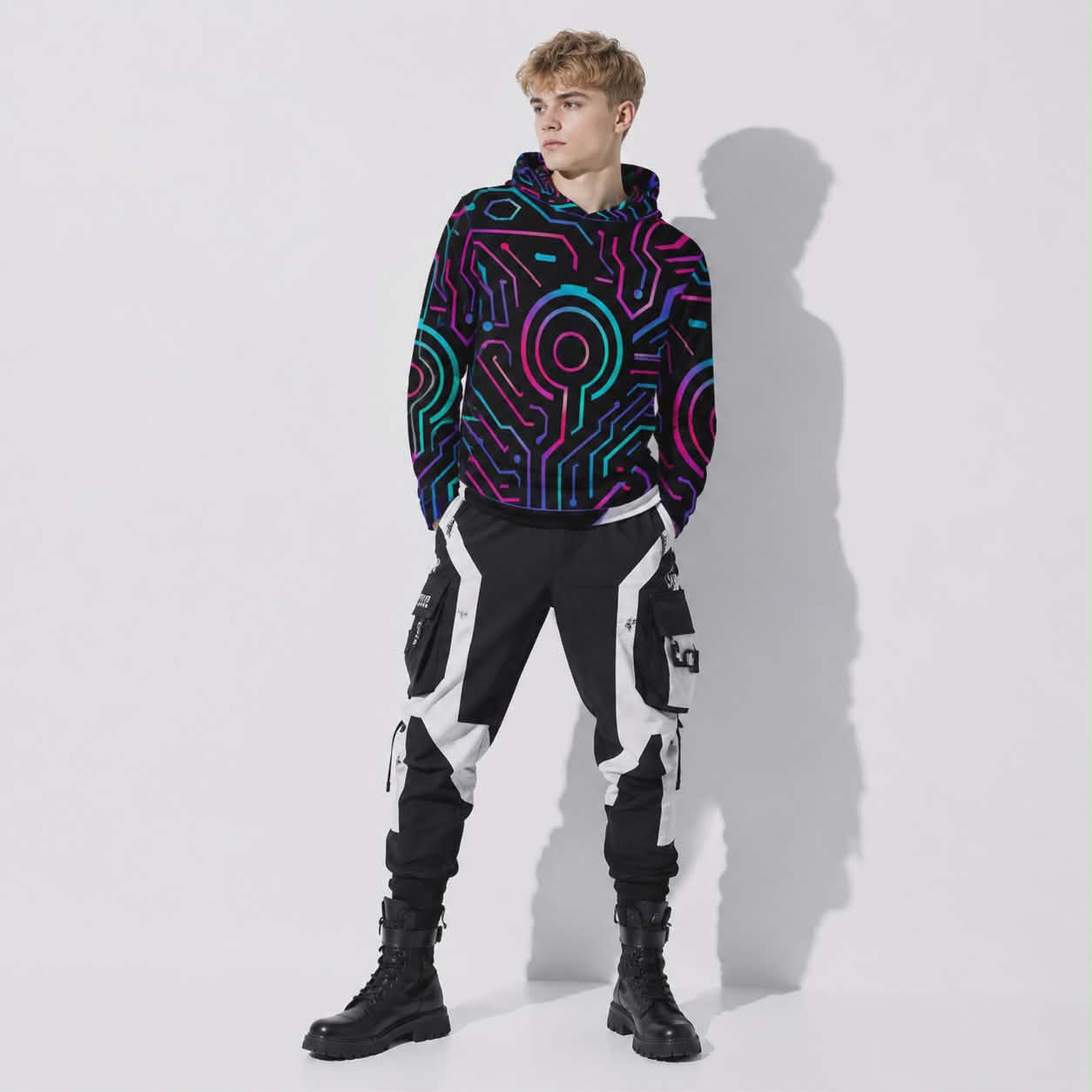 Cyberpunkowa Bluza Hoodie | Anti-UV Hoodie | Cyber Neon Circle