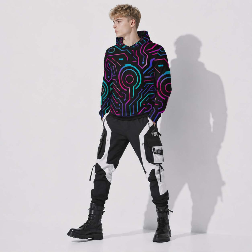 Cyberpunkowa Bluza Hoodie | Anti-UV Hoodie | Cyber Neon Circle