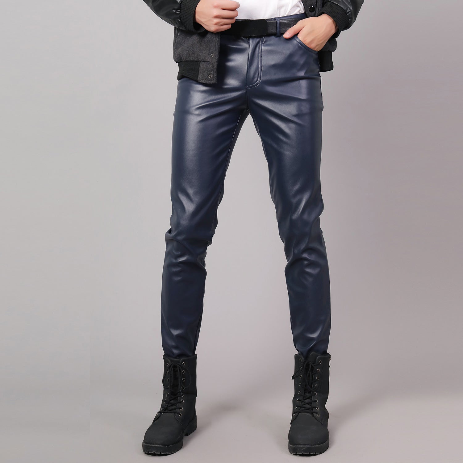 Korporacyjne Cyberpunkowe Spodnie Skórzane Leather Neo-Glamour Dark Blue