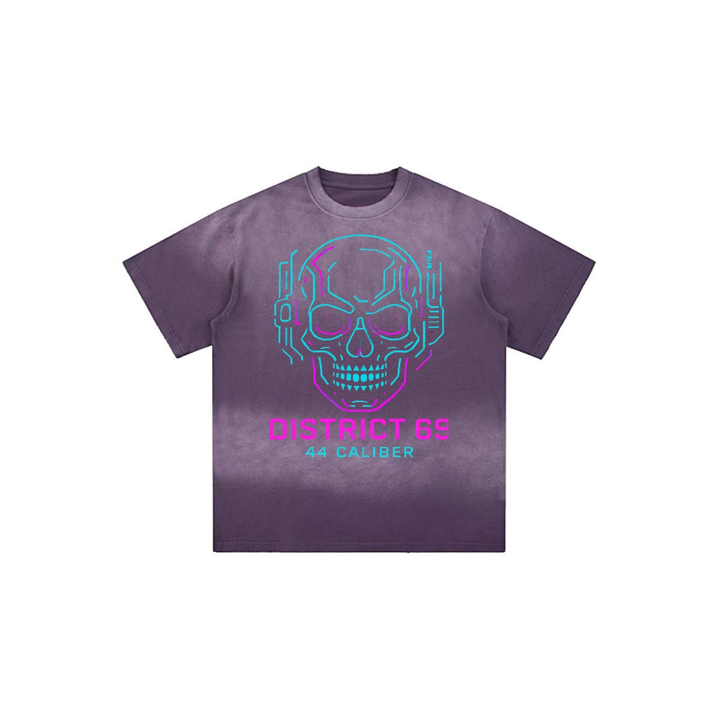 Cyberpunkowy T-shirt Oversizowy Męski | DISTRICT 69 Pink-Blue Neon | Cotton 260gsm