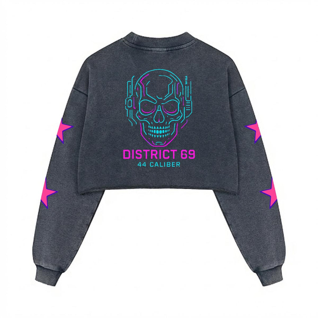 Damska Bluza Cyberpunkowa | DISTRICT 69 Punk Future Cotton Crop Sweatshirt