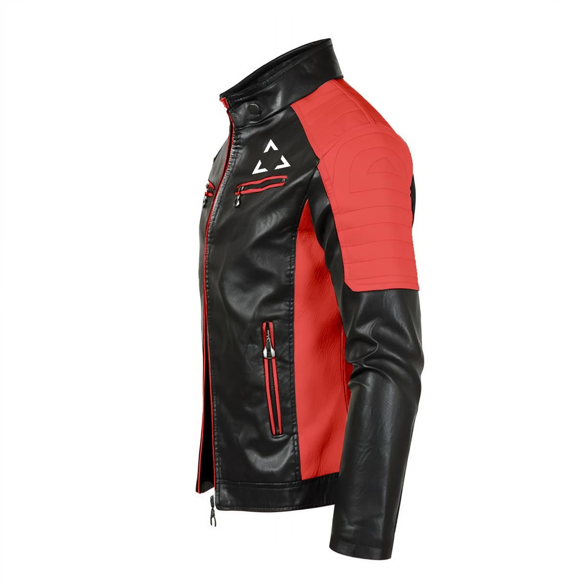 Męska Kurtka Biker Techwear 'BLACKOUT 77' | Ramoneska Eko-Skóra Black & Red